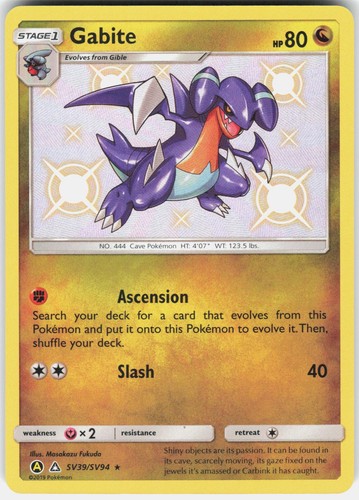 Gabite SV39/SV94 Shiny Rare Hidden Fates Shiny Vault Pokemon Holo Lightly Played