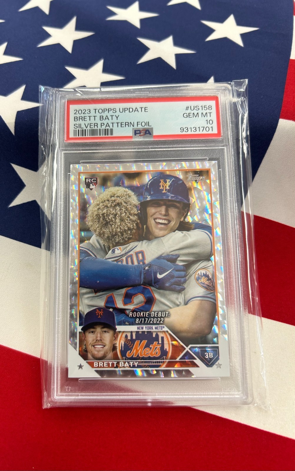 2023 TOPPS UPDATE #US158 BRETT BATY SILVER PATTERN FOIL PSA 10