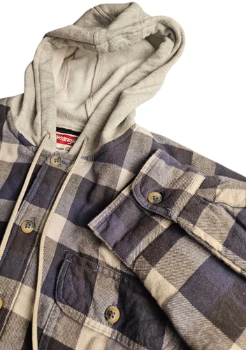 VETEMENTS Wrangler Shacket in flanella con cappuccio trapuntato foderato uomo XL Lumberjack grunge