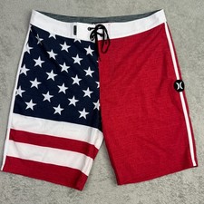Hurley Phantom Patriot 2 20" Board Shorts Mens 32 Red USA Flag Print Swimwear