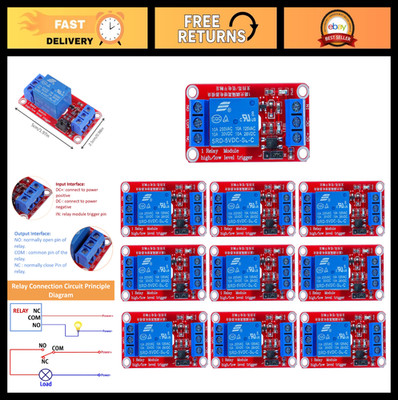 5V One Channel Relay Module with OPTO Isolation, High/Low Level Trigger - 10 Pac