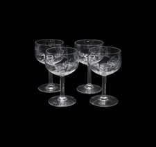 Set of 4 Vintage Etched Cordial Glasses w/ Floral Design