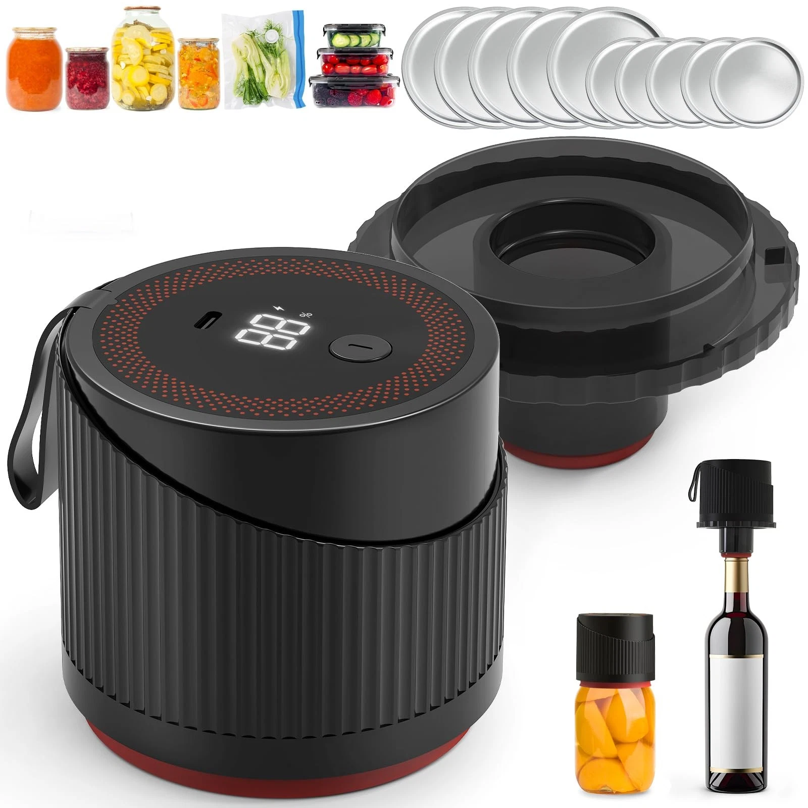 Electric Mason Jar Vacuum Sealer Kit, CooAoo 4 in 1 Jar Vacuum Sealer for Wide