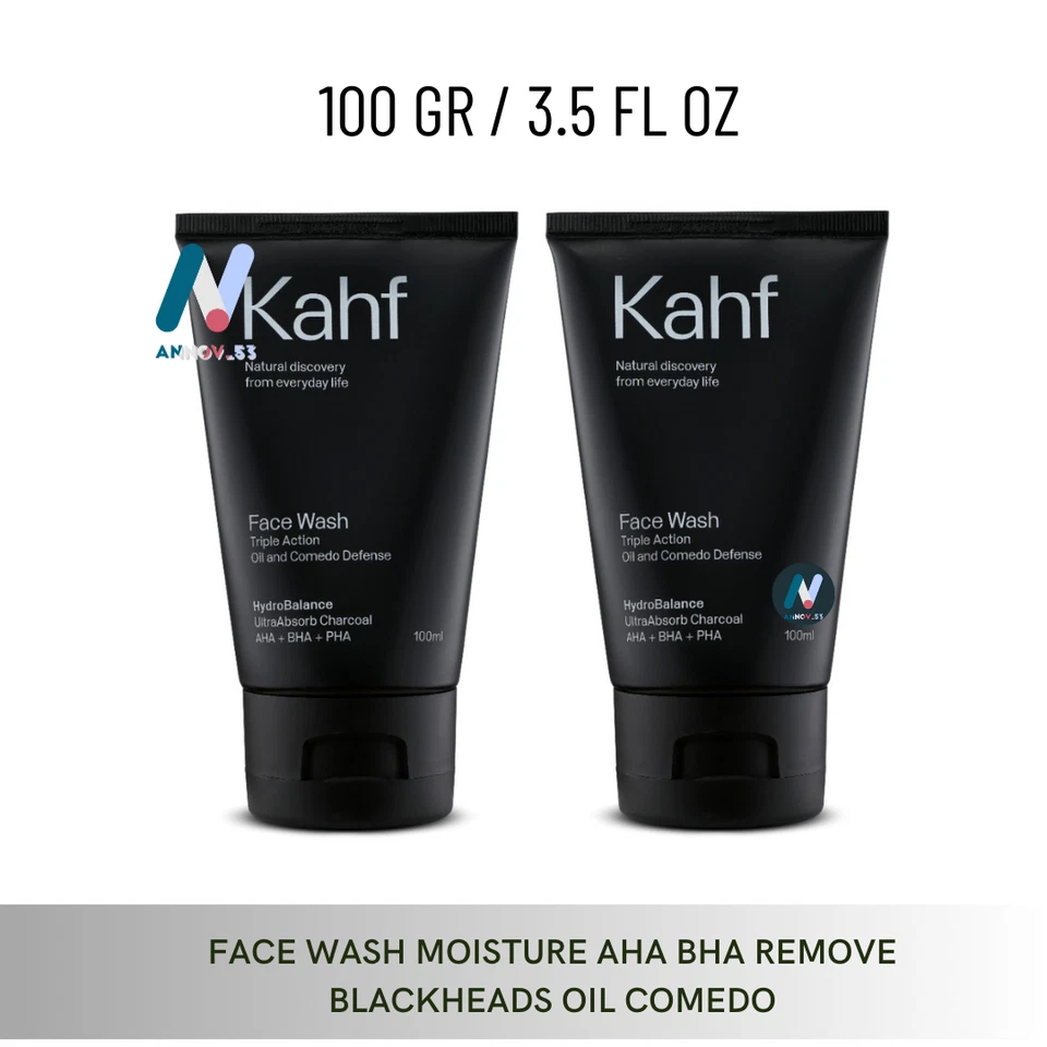 KAHF MEN Face Wash Charcoal Moist AHA BHA Remove Blackheads Oil Comedo 2X100ml - Image 2 of 4