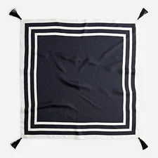 J. Crew Silk Scarf With Tassels Oversize Bandana Black & White 30"