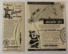 lot of two BEN PEARSON ARCHERY ADS ~ 1957 and 1960 ~ Bobcat, Santa