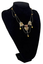 Antique Vtg Victorian Festoon Drape Swag Necklace Amber Stones Box Clasp