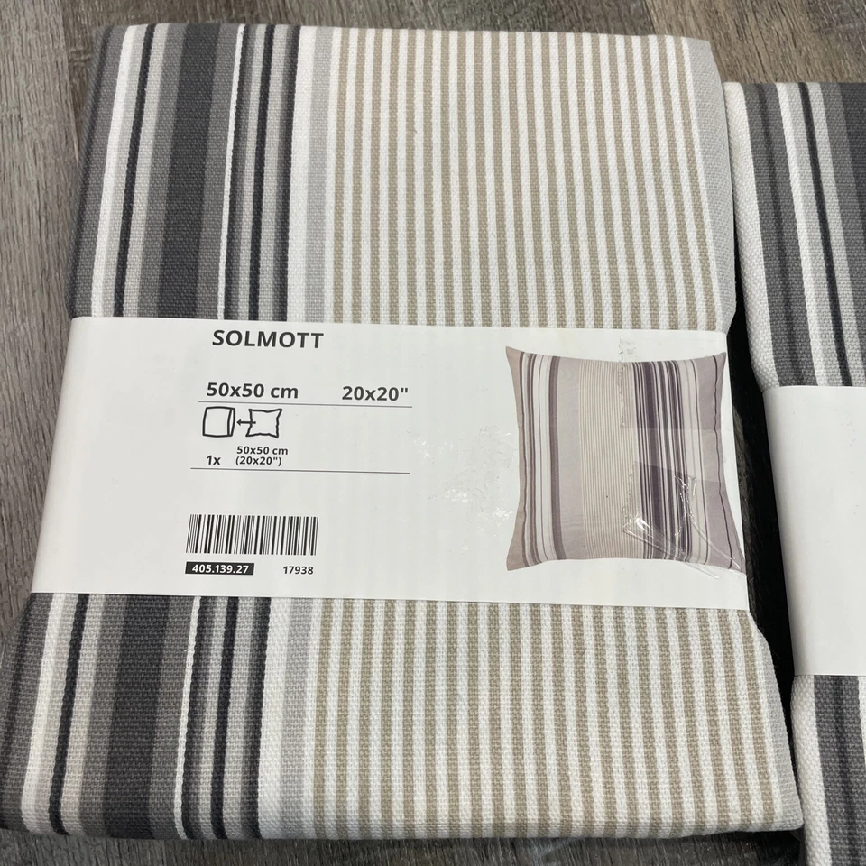 Ikea Solmott Pillow Cushion Cover Gray Stripe 20x20" New Set Of 2 Neutrals - Image 2 of 4