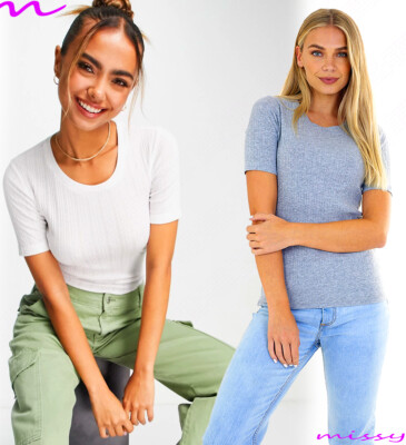 DAMEN Reine Baumwolle Halbarm T-Shirt RIPPT Baumwollmix, Farbe SOMMER TOP