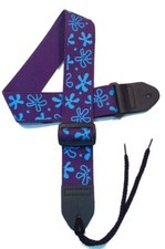 2" Cotton Guitar strap "Closeout" 60's Flowers Blue on Purple
