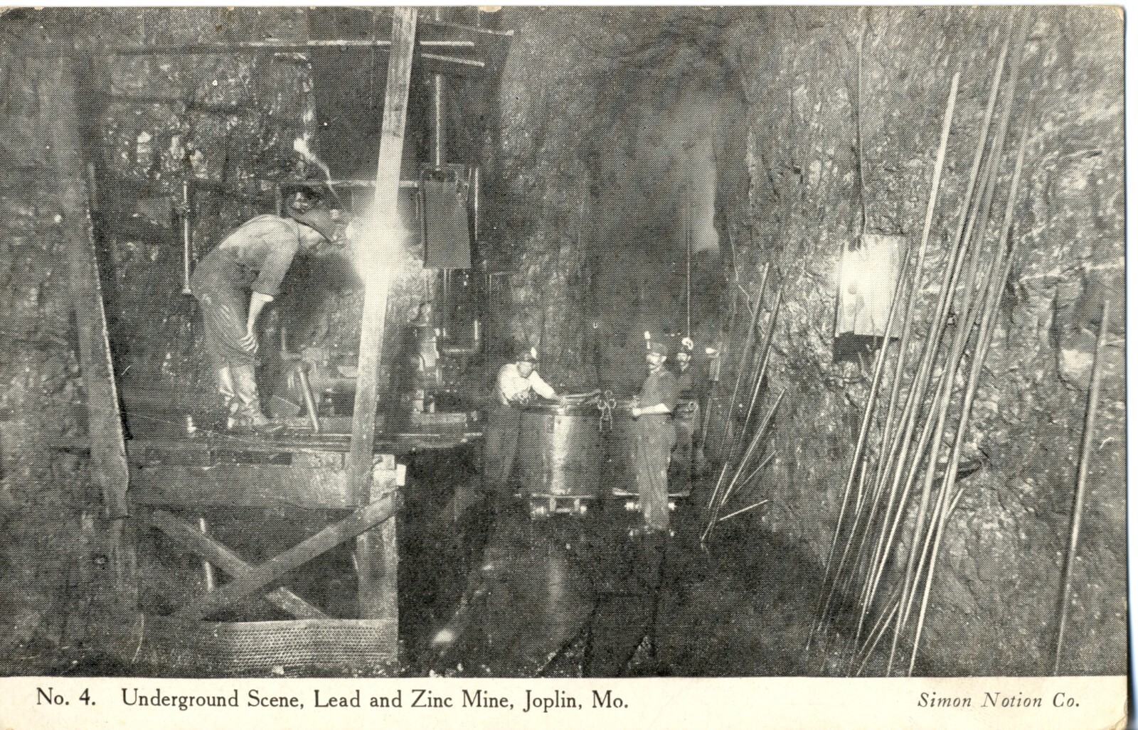 No. 4 Underground Scene, Lead & Zinc Mine, Joplin, Mo. Missouri Mining
