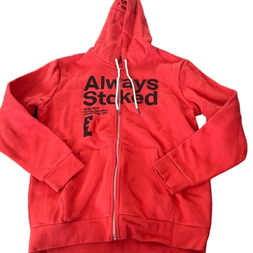 Dutch Bros Always Stoked Full Zip Hoodie Long Sleeve Red Men's Size X