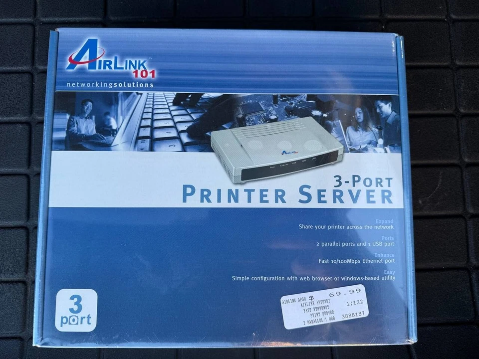 AirLink 3-Port Printer Server APSUSB2 w/ M1-12S05 power supply & ethernet cable - Image 4 of 4