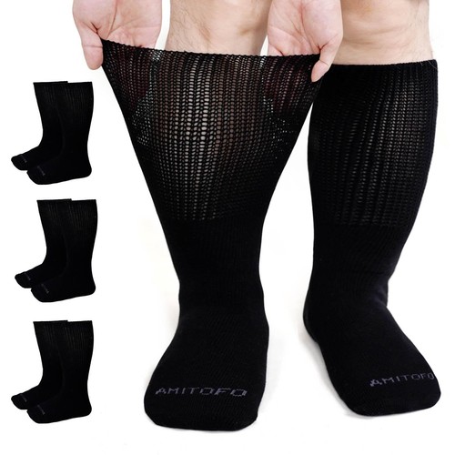 Extra Wide Socks for Swollen Feet 3 Pairs Wide Bariatric Non-Binding Diabetic...