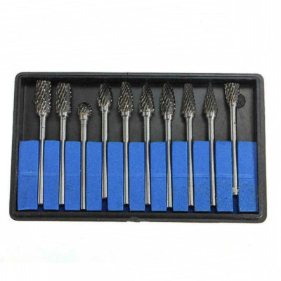 10Pcs Head Tungsten Carbide Steel Rotary Burr Die Grinder Bit Shank Carving Set