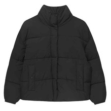 Pull & Bear Puffer Jacket With Funnel Collar In Black, Size Xs