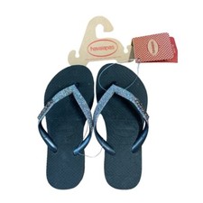 11/12C Havaianas Girls Black Dark Metallic Glitter New Flip Flops Sandals