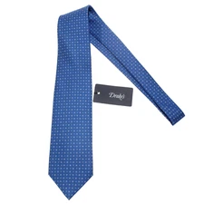 Drake's NWT Neck Tie in Blue with White & Light Blue Mini Circles 100% Silk