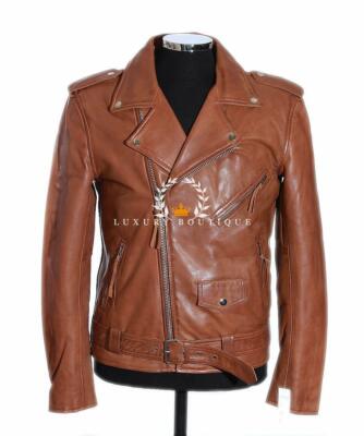 Brando Nappa Hellbraun Herren Motorrad Kreuzer Echtes Lammleder Modische Jacke