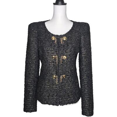 Ipekyol Tweed Sparkle Wool Blend Jacket with Chain Details Black Size 6