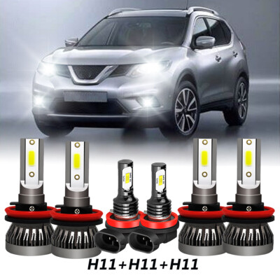 For Nissan X-Trail 2015-2019 LED Headlight High Low + Fog light bulbs Combo Kit