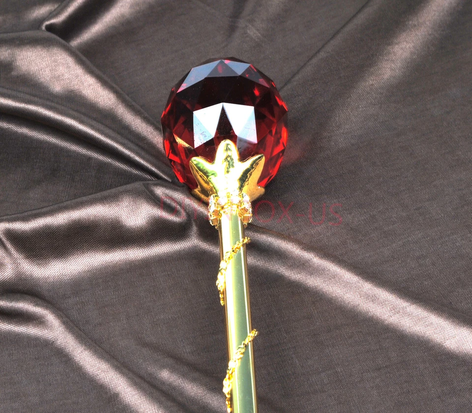 Varita de cetro de cristal rojo bola redonda dorada cetro concurso fiesta accesorios Foto 3 de 4