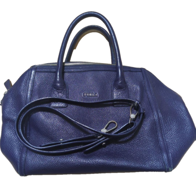 FURLA Navy Leather 2way Tote Crossbody Bag Logo Women USED | eBay