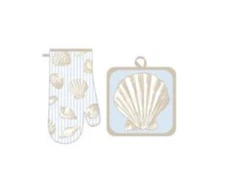 Cuisinart Sea Shells 3 Piece Kitchen Set Oven Mitt Pot Holder Kitchen Towel
