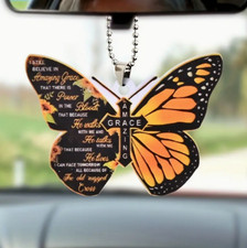 Amazing Grace Butterfly Cross Hanging Car Rearview Mirror Key Chain Pendant Gift