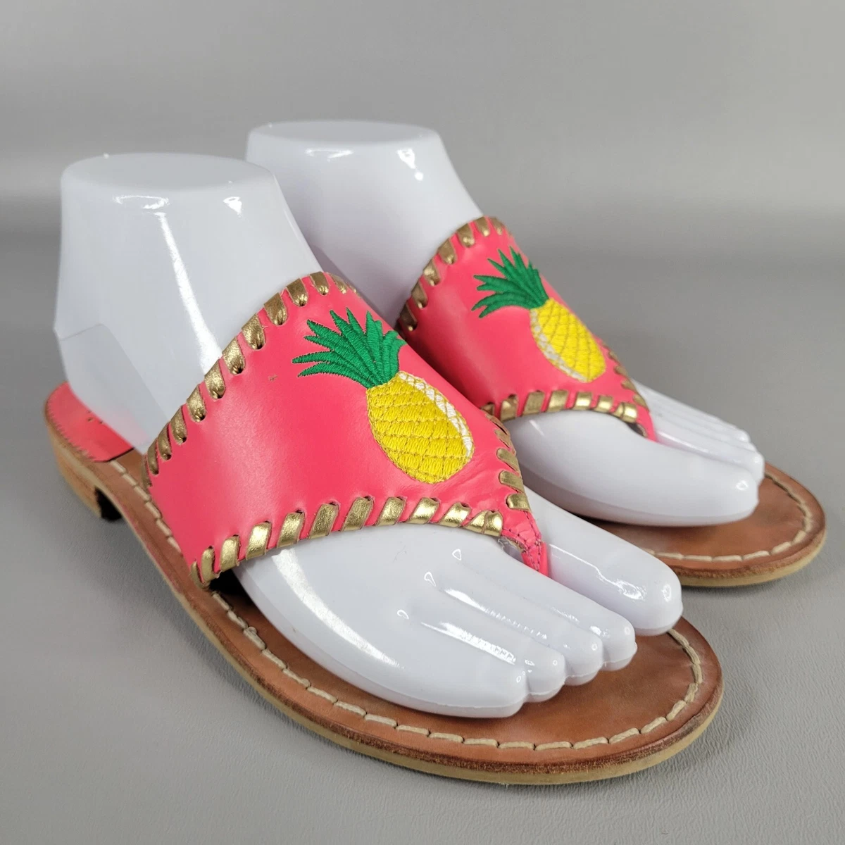 Jack Rogers Womens Size 7.5 Pink Green Pineapple Flip Flops Thongs