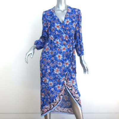 Zara The Megane Wrap Dress Blue Floral Print Crepe Size Large NEW - Main Image