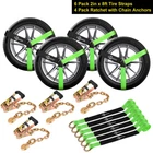 10 Pack Axle Strap 96” Ratchet Car Tie Down Strap w/16"Chain Anchors for Trailer