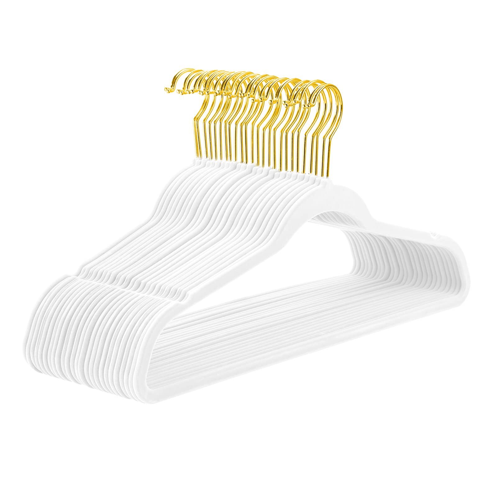 Premium Velvet Hangers Pack 50 Pcs Heavyduty - Non Slip Slimline Suit White Gold-image