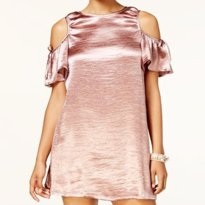 rose gold silk dress short Bebe Satin Cowl Neck Wrap Dress Rose Gold XS