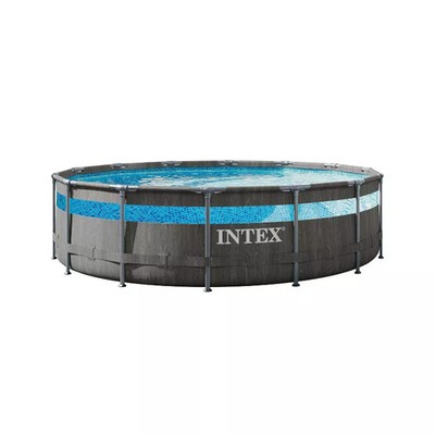 INTEX 14' X 42'' CLEARVIEW PRISM FRAME ABOVE GROUND POOL - GRAYWOOD PRINT