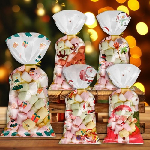 50Pcs Self-Adhesive Christmas Candy Bag Cookie Gift Bags Party Supplies