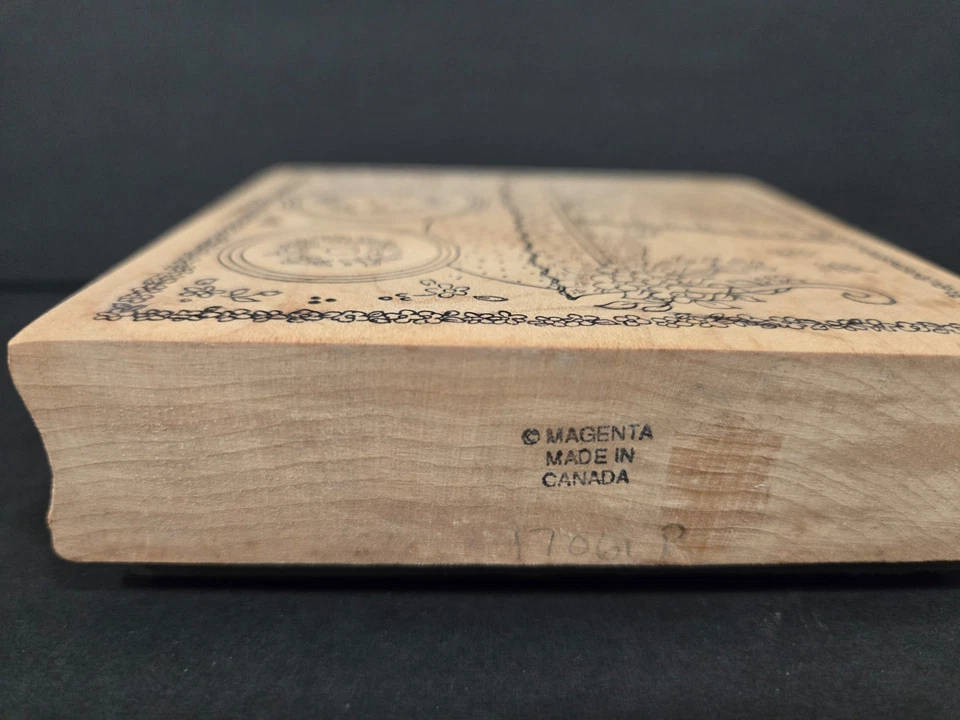 Sello de goma magenta de 1990, 17061-P, cochecito de bebé vintage, flores, floral Foto 3 de 3