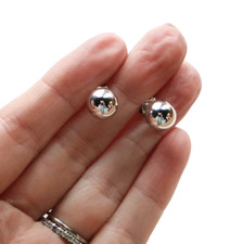 Nice 9.5mm White Gold 14k Ball Stud Earrings ARR 1.8g Large Size Solid Gold