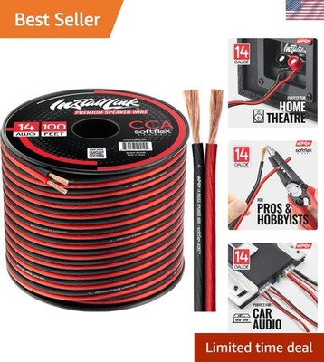 14 Gauge Copper Clad Aluminum Speaker Wire 100ft - Frosted Red/Black