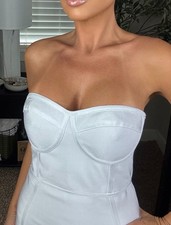 Pretty Little Thing White SEXY Strapless Bandage Ruffle Slim Fitted Mini Dress 6
