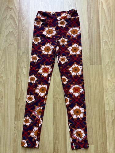LuLaRoe l/xl leggings LLR girls 8-12 geometric floral dark navy/indigo bckgrnd