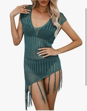 CUPSHE Beach Dress Womens Large Cover Up V Neck Fringe Crochet Asymmetric Mini