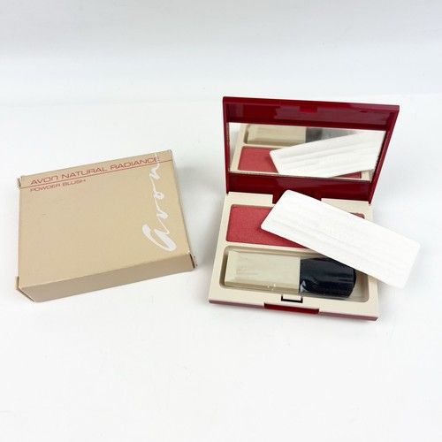 Vtg 1988 Avon Natural Radiance Powder Blush Rosey Red Compact Mirror Brush *Read