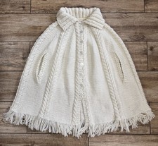 Vintage Handmade Crochet Thick Poncho Cape Granny Cottage Cardigan Shawl Knit