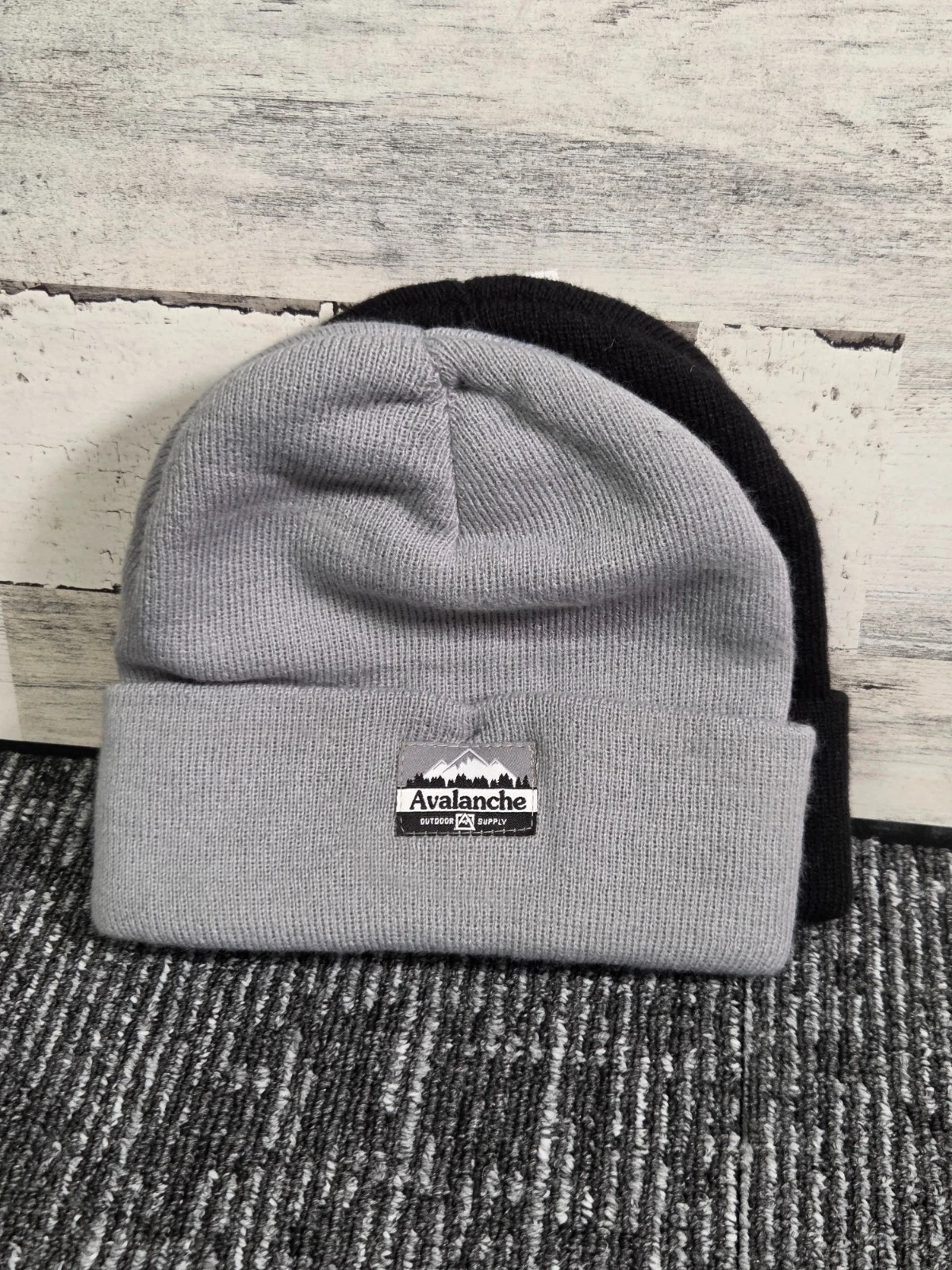 Avalanche Outdoor Supply Knit Beanie Hats (Gray & Black) NWT