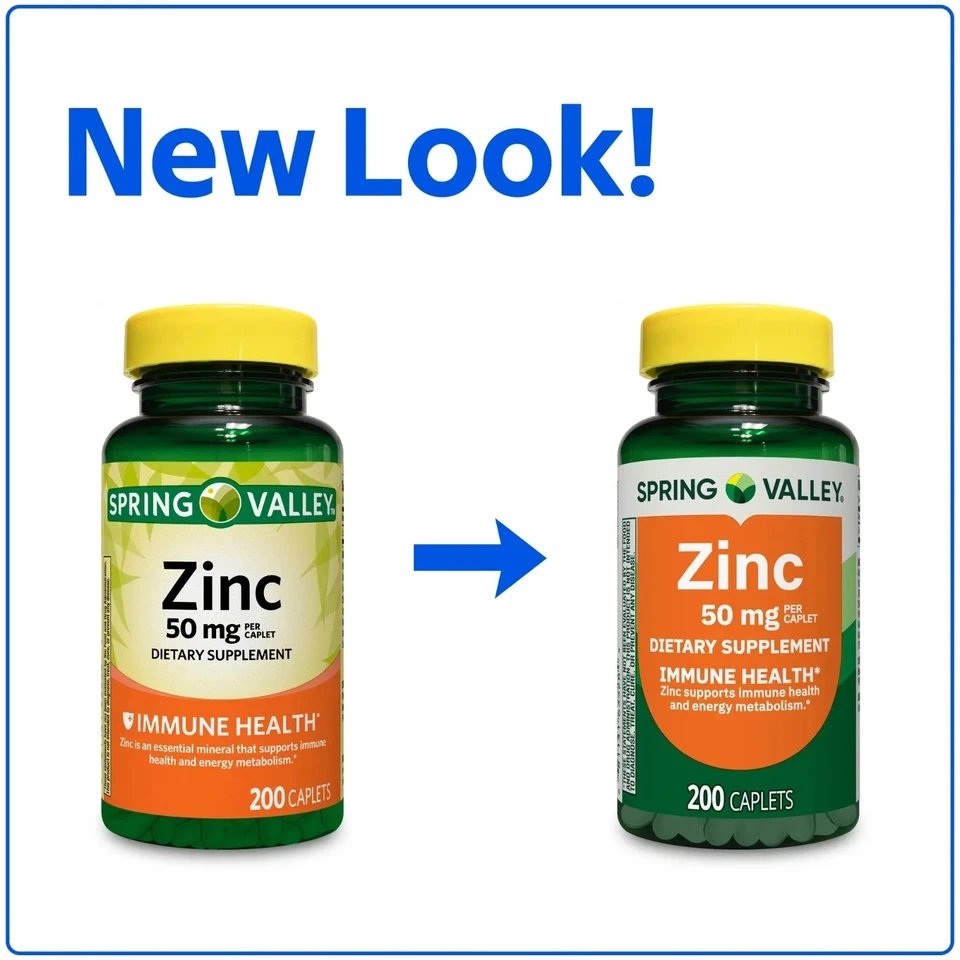 Spring Valley Zinc 50mg Caplets- 200 Count new free shipping - Image 2 of 4