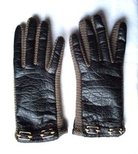 NOVAKID ARIS Brown Croc Print Leather & Knit Gloves Buckle Detail SMALL Vintage