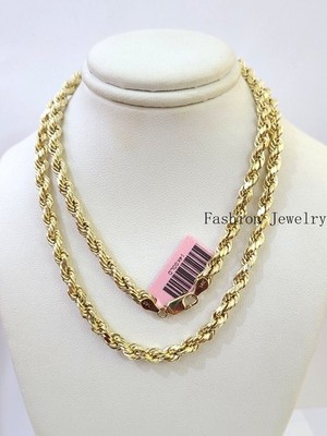 14K Yellow Gold 4mm Rope Chain 22 inch Diamond cut necklace Free Shipping