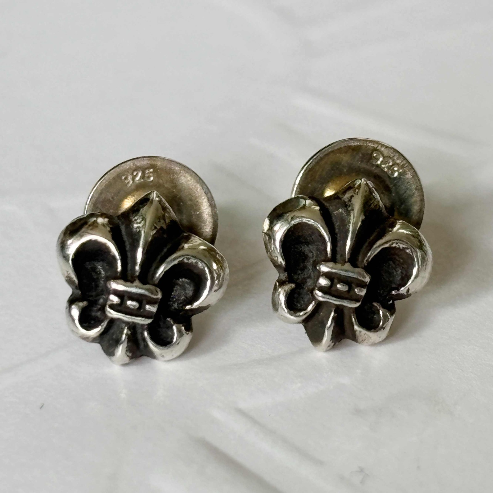 Brand New Chrome Hearts BS Fleur Stud Silver Earrings