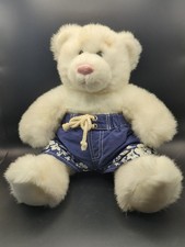 Retired Build A Bear Plush White  Blue Boy Bear In Swim trunks